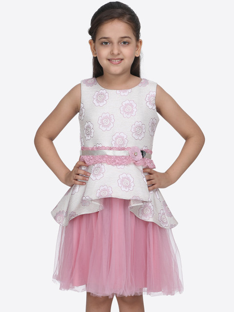 

CUTECUMBER Girls Pink Floral Print Fit and Flare Dress