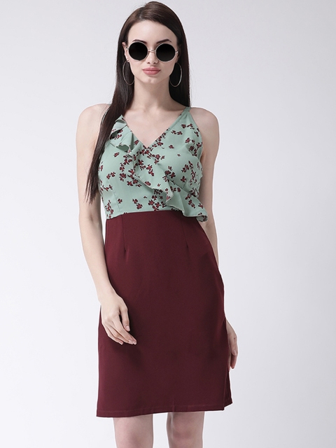

Leo Sansini Women Maroon & Green Printed Sheath Dress