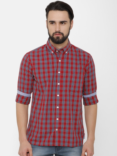 

Bar Harbour Men Red & Navy Blue Slim Fit Checked Casual Shirt