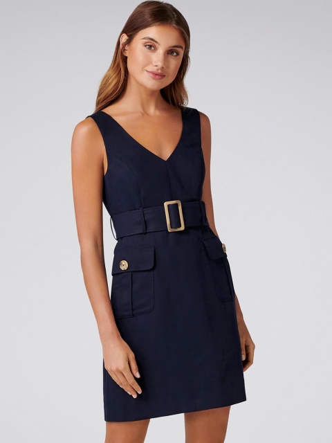 

Forever New Women Navy Blue Solid Sheath Dress