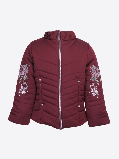 

CUTECUMBER Girls Maroon Self Design Puffer Jacket