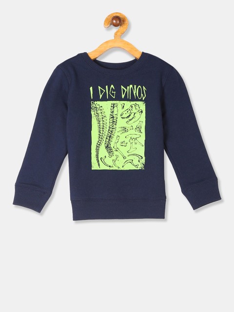

The Childrens Place Boys Navy Blue & Fluorescent Green Printed Sweatshirt
