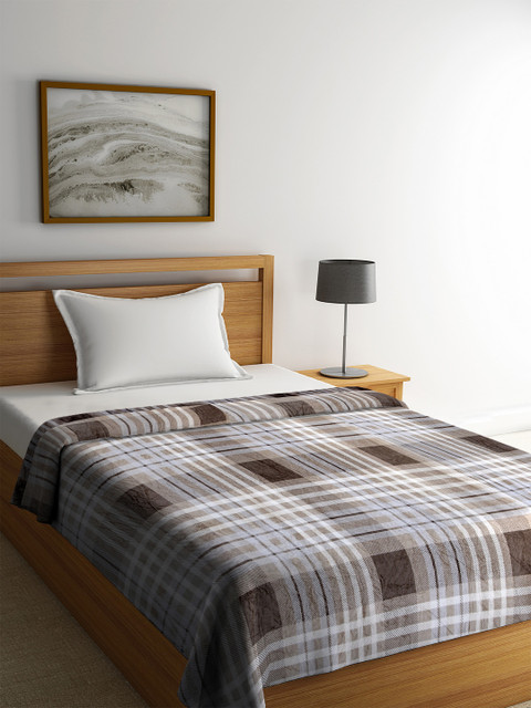 

Portico New York Beige & Grey Checked AC Room 350 GSM Single Bed Blanket