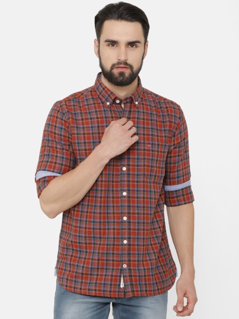 

Bar Harbour Men Rust Brown & Blue Slim Fit Checked Casual Shirt