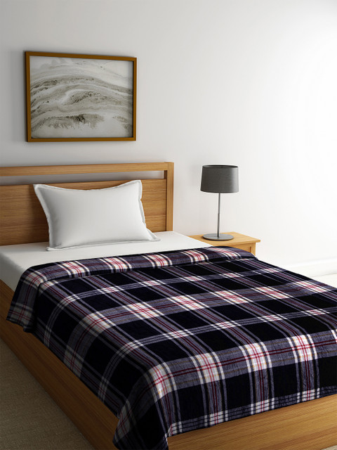 

Portico New York Navy Blue & White Checked AC Room 350 GSM Single Bed Blanket