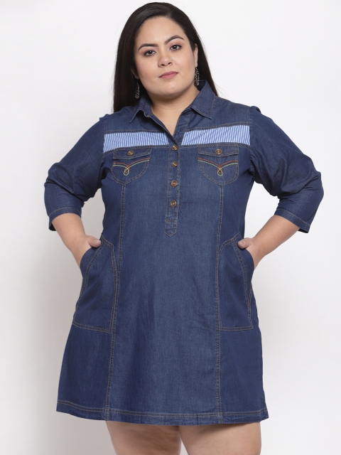 

plusS Women Blue Solid Shirt Dress
