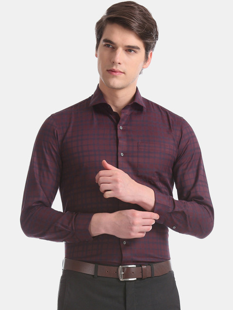 

Arrow New York Men Burgundy & Blue Skinny Fit Checked Formal Shirt