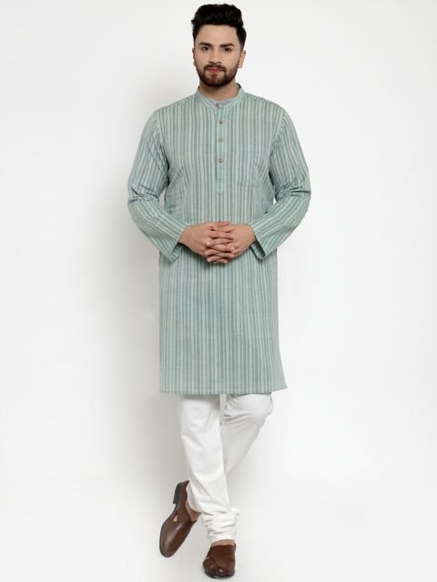 

NEUDIS Men Sea Green Striped Straight Kurta