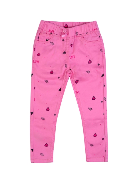 

TALES & STORIES Girls Pink & Black Printed Cotton Slim-Fit Jeggings