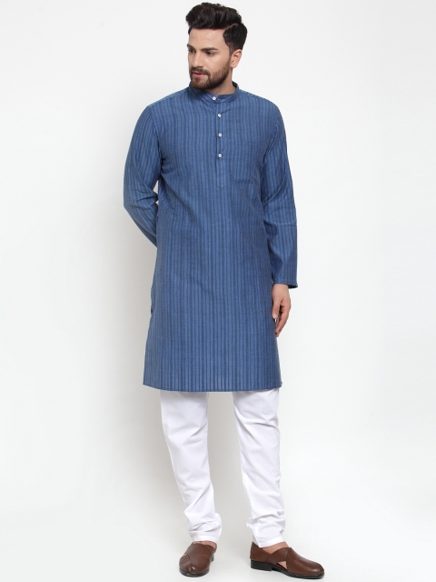 

NEUDIS Men Blue Striped Straight Kurta