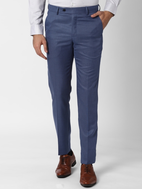 

Peter England Men Navy Blue Slim Fit Self Design Formal Trousers