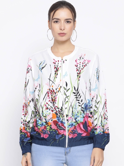 

Oxolloxo Women White & Pink Printed Bomber Jacket
