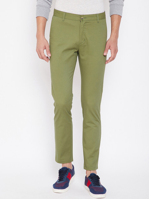 

KROSSSTITCH Men Olive Green Slim Fit Solid Regular Trousers