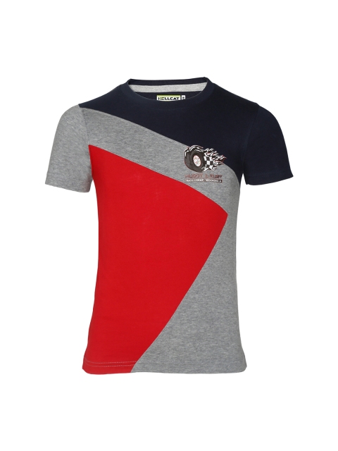 

HELLCAT Boys Red & Grey Colourblocked Round Neck T-shirt