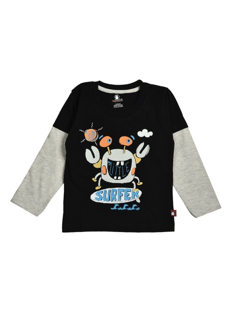 

CRAZYPENGUIN Boys Black & Grey Printed Round Neck T-shirt