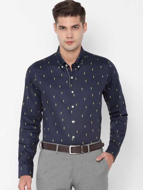 

SIMON CARTER LONDON Men Navy Blue & Yellow Slim Fit Printed Formal Shirt
