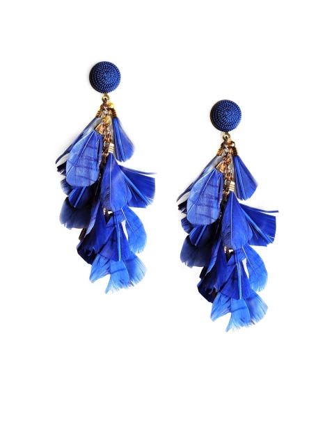 

Foxy Sperks Blue & Gold-Plated Feather Shaped Drop Earrings