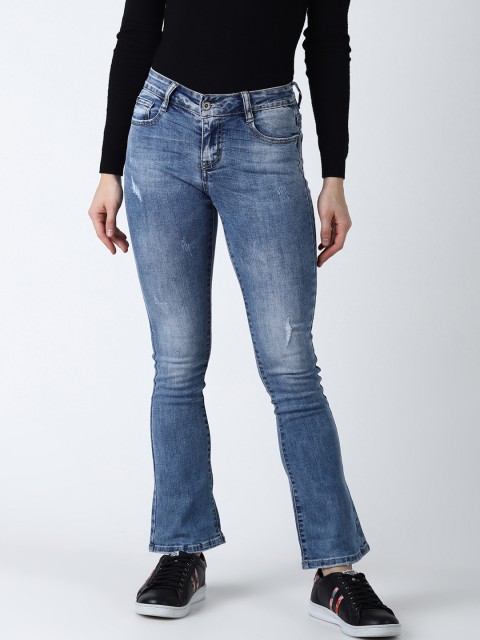 

Deal Jeans Women Blue Flared Mid-Rise Low Distress Jeans