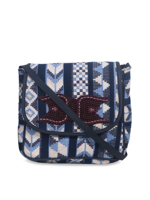 

Diwaah Navy Blue & Off-White Self Design Handmade Sling Bag