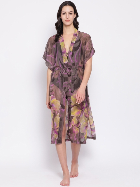 

Oxolloxo Women Brown & Purple Printed Cover-Up Dress W19505WBW002