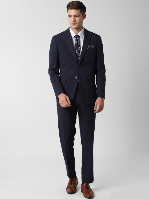 

Peter England Men Navy Blue Checked Single-Breasted Slim-Fit Formal Suit