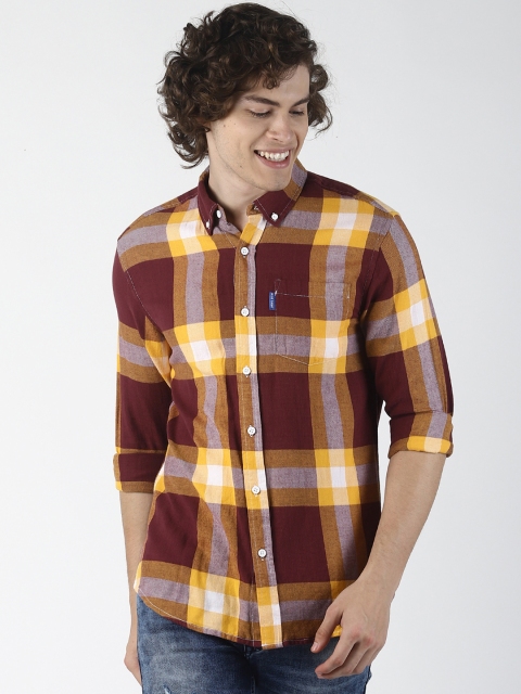 

Blue Saint Men Maroon & Yellow Checked Slim Fit Casual Shirt