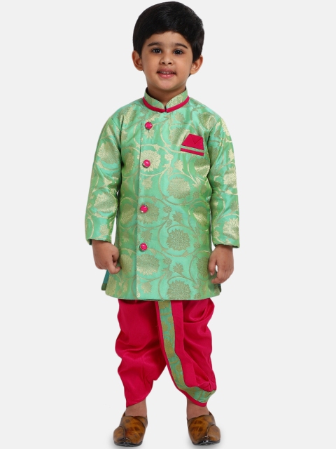 

BownBee Boys Green & Pink Self Design Kurta with Dhoti Pants