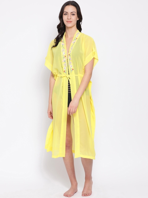 

Oxolloxo Women Beachwear Yellow Solid Cover-Up Dress
