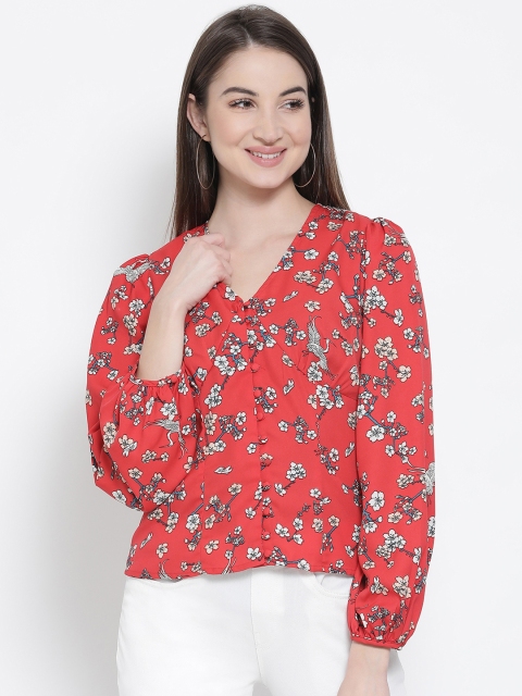 

Oxolloxo Women Coral Red Floral Printed Top