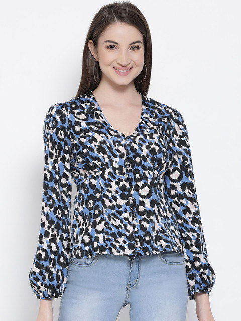

Oxolloxo Women Blue Leopard Printed Top