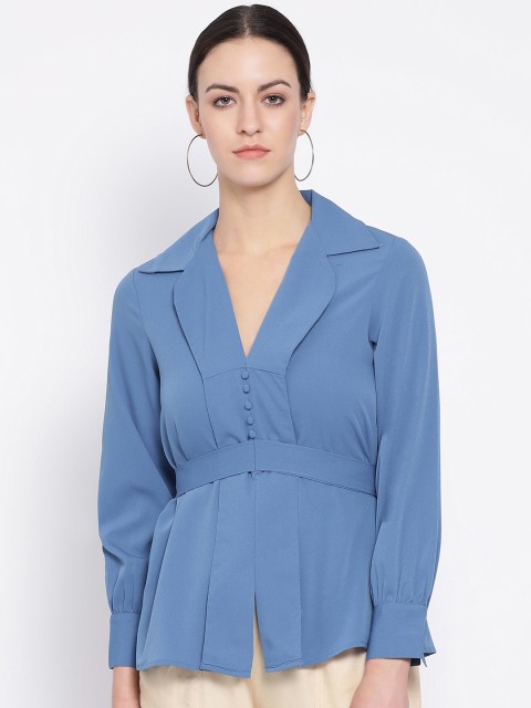 

Oxolloxo Women Blue Solid Shirt Style Top