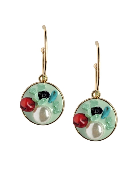 

Foxy Sperks Gold-Plated Green Embellished Circular Drop Earrings
