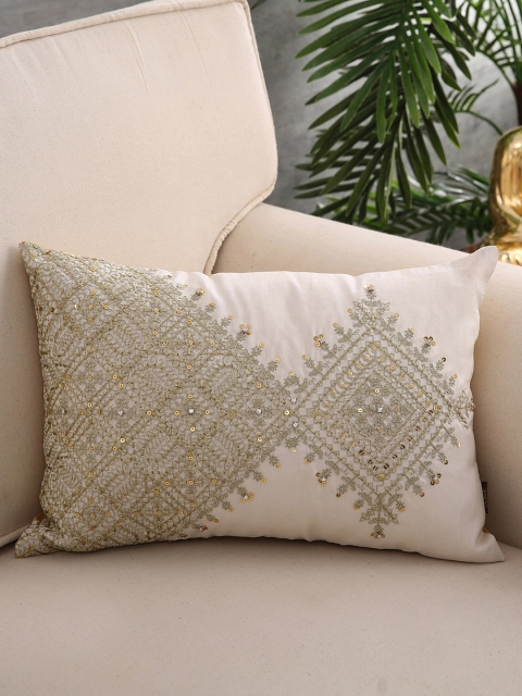 

Pure Home and Living Cream-Coloured & Gold-Toned Single Diya Cushion Cover
