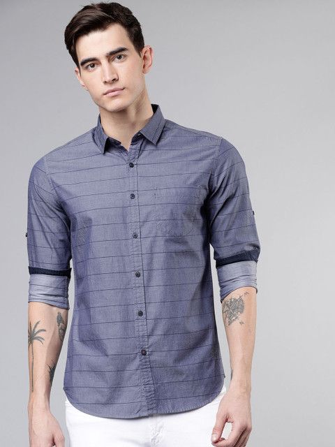 

Ecko Unltd Men Blue Slim Fit Striped Casual Shirt