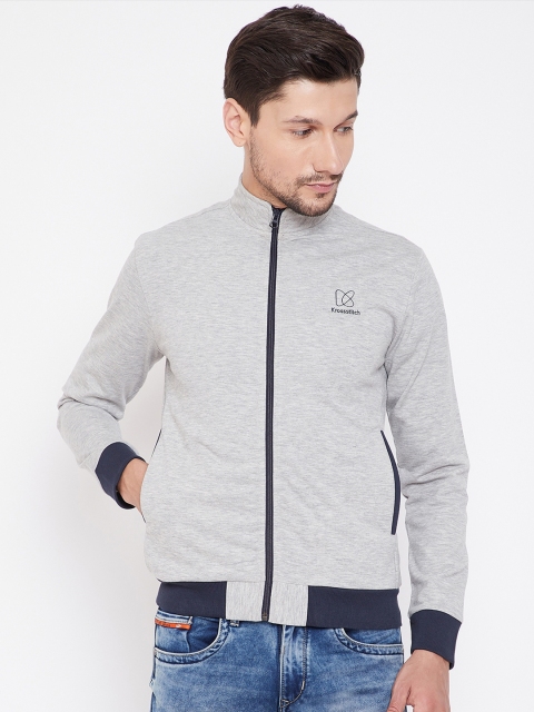 

KROSSSTITCH Men Grey Solid Antimicrobial Front-Open Sweatshirt