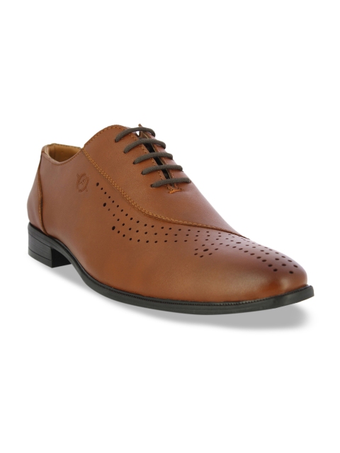 

Alberto Torresi Men Tan Brown Textured Leather Formal Oxfords