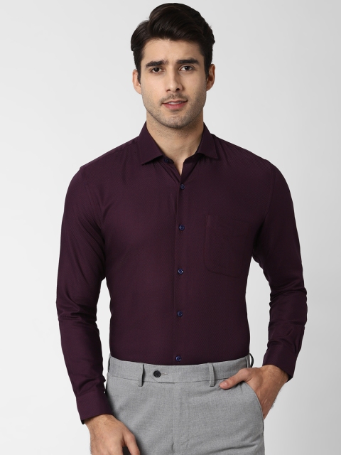 Peter England Men Maroon & Navy Blue Slim Fit Self Design Formal Shirt