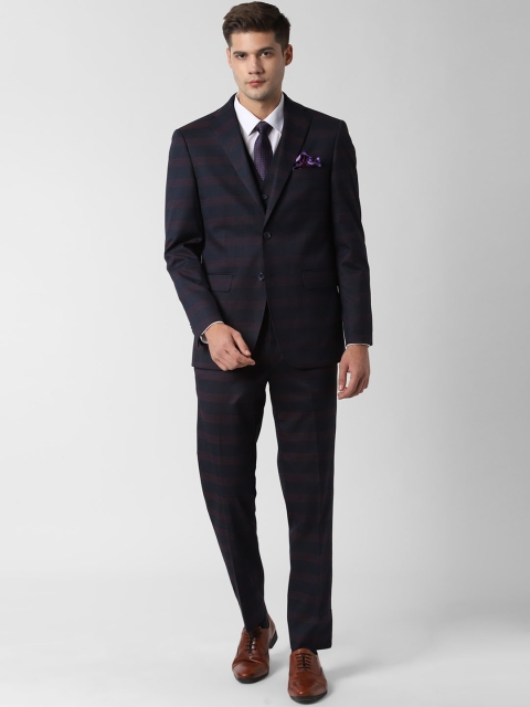 

Peter England Men Navy Blue & Maroon Striped Single-breasted Slim-Fit Formal Suit