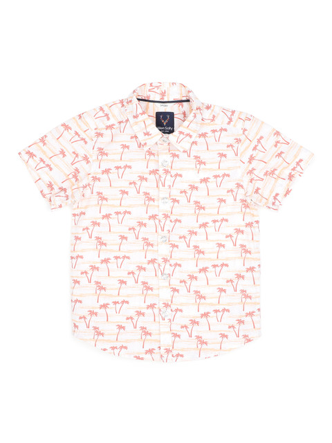 

Allen Solly Junior Boys Cream-Coloured & Peach-Coloured Printed Regular Fit Casual Shirt