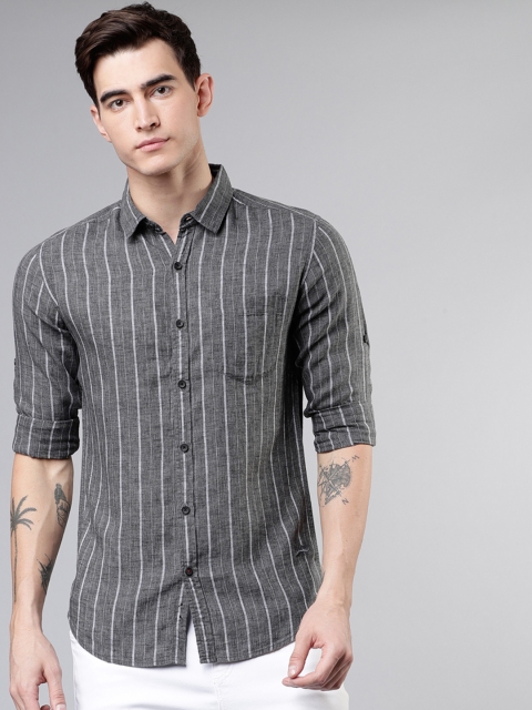 

Ecko Unltd Men Grey Slim Fit Striped Casual Shirt