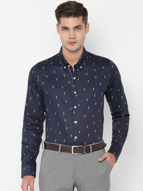 

SIMON CARTER LONDON Men Navy Blue & Yellow Slim Fit Printed Formal Shirt