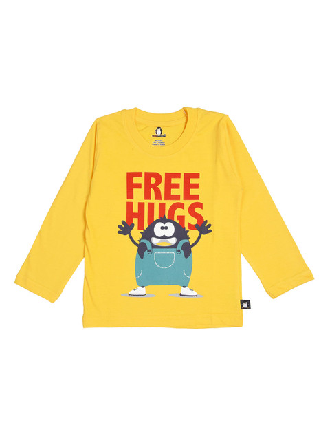 

CRAZYPENGUIN Boys Yellow & Red Printed Round Neck T-shirt
