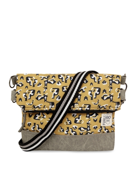 

FUKURO Mustard Yellow & Black Printed Sling Bag
