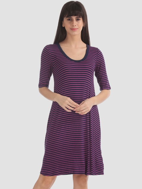 

GAP Women Navy Blue & Pink Striped T-shirt Dress