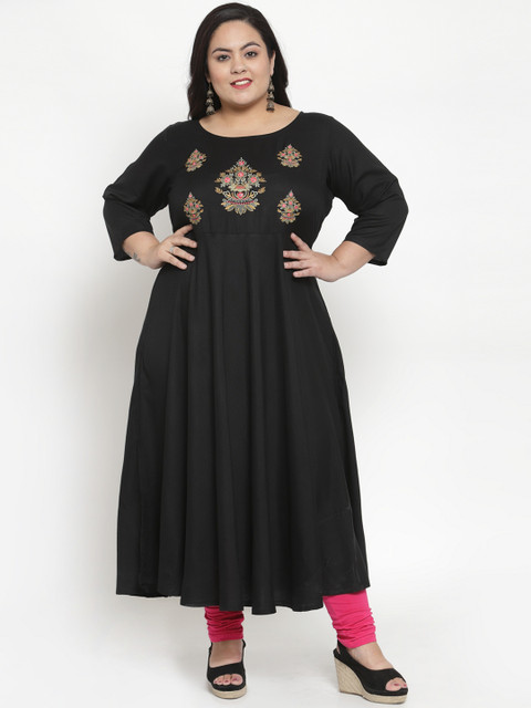 

plusS Women Black Solid Kurta