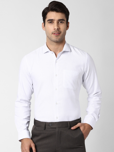 Peter England Men White & Black Regular Fit Striped Formal Shirt