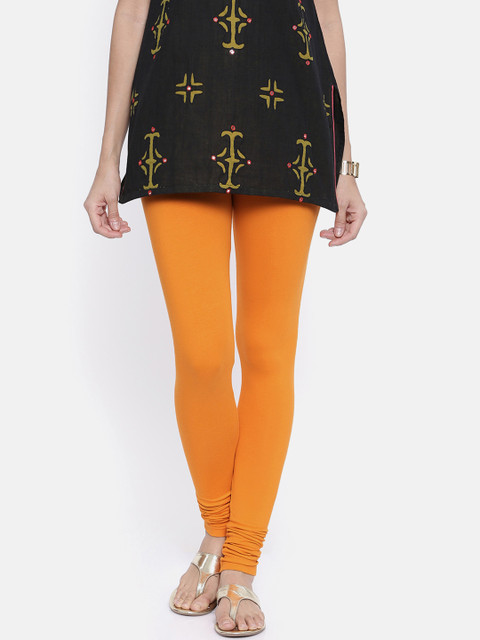 

Women Orange Solid Churidar-Length Organic Cotton Leggings