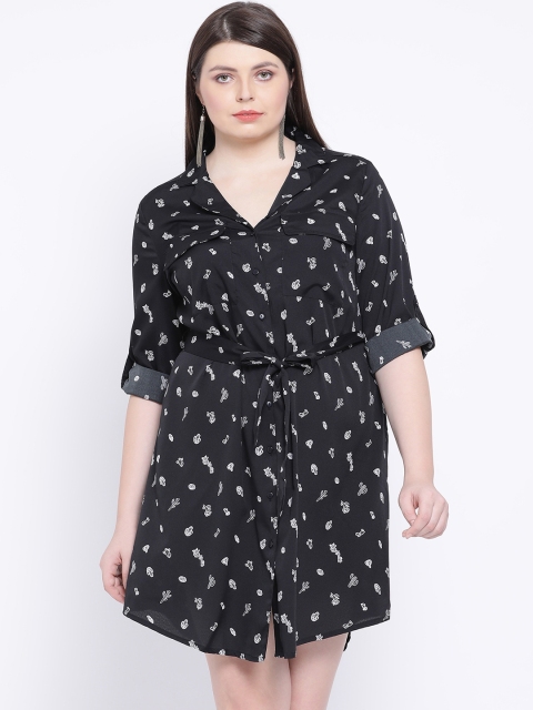 

Oxolloxo Women Black Quirky Printed Shirt Dress