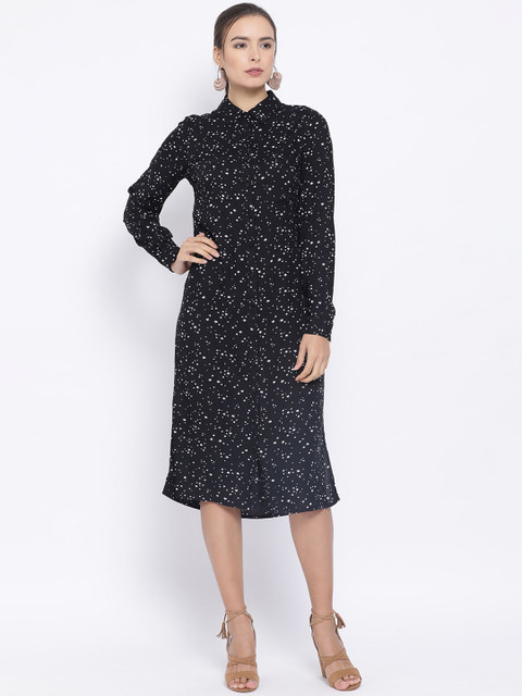 

Oxolloxo Women Black Star Printed Shirt Dress