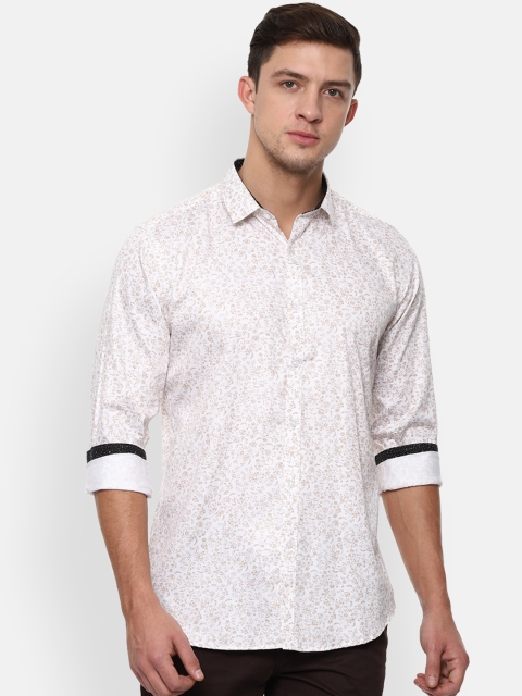 

V Dot Men White & Beige Slim Fit Printed Casual Shirt